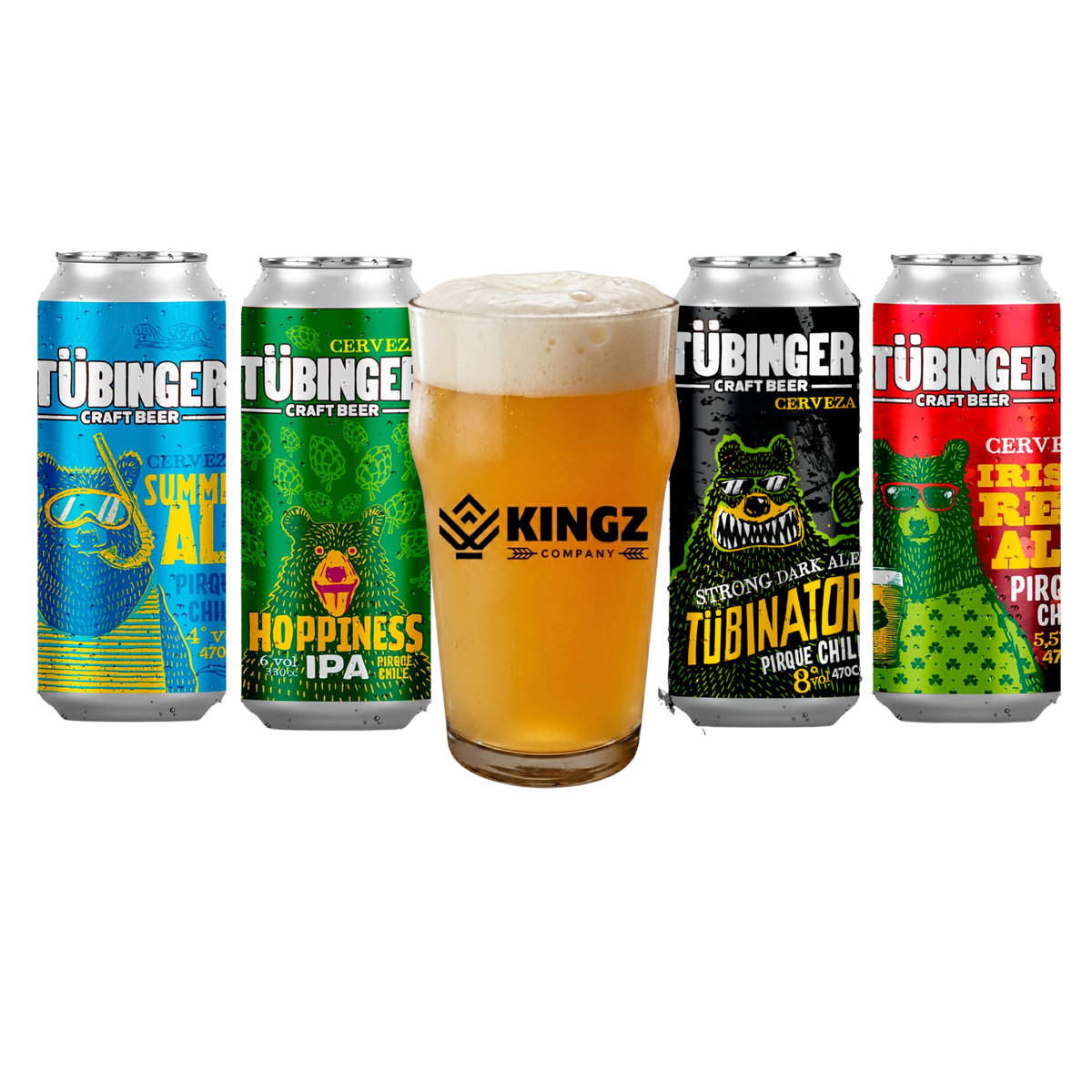 Pack Degustación Tübinger Craft Beer 4x 473ml + Vaso KINGZ