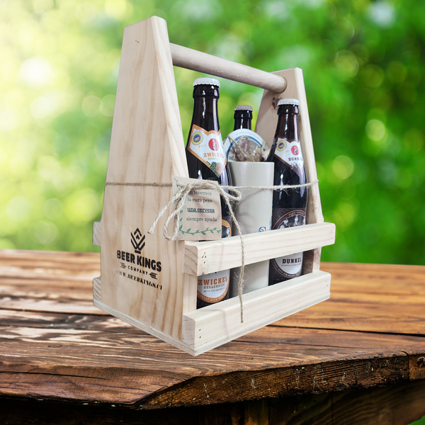 Caja Regalo Madera Schlappeseppel 5 Cervezas + Shopero Ceramica 330cc + Abridor y Posavasos