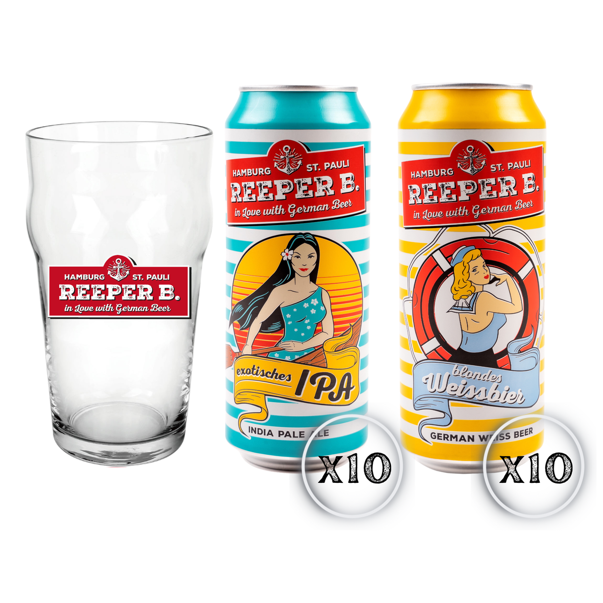 Reeper B. — Cerveza IPA y Weissbier + Vaso Oficial | Pack 20x Lata 500ml