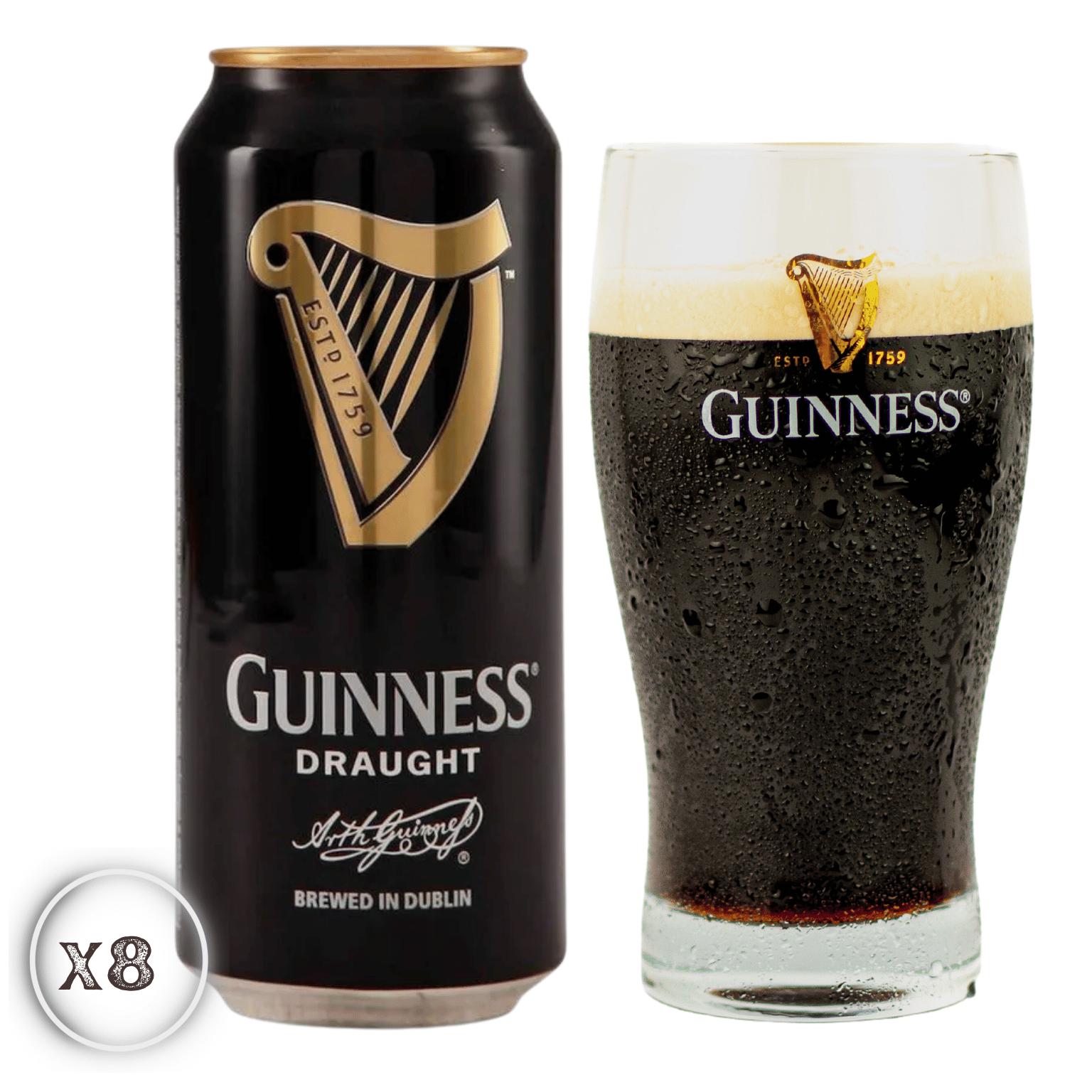 Guinness Draught - Cerveza Irish Stout 4.2% | 8-Pack Latas 440ml + Vaso Guinness