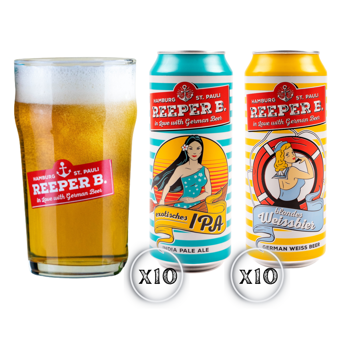 Reeper B. — Cerveza IPA y Weissbier + Vaso Oficial | Pack 20x Lata 500ml