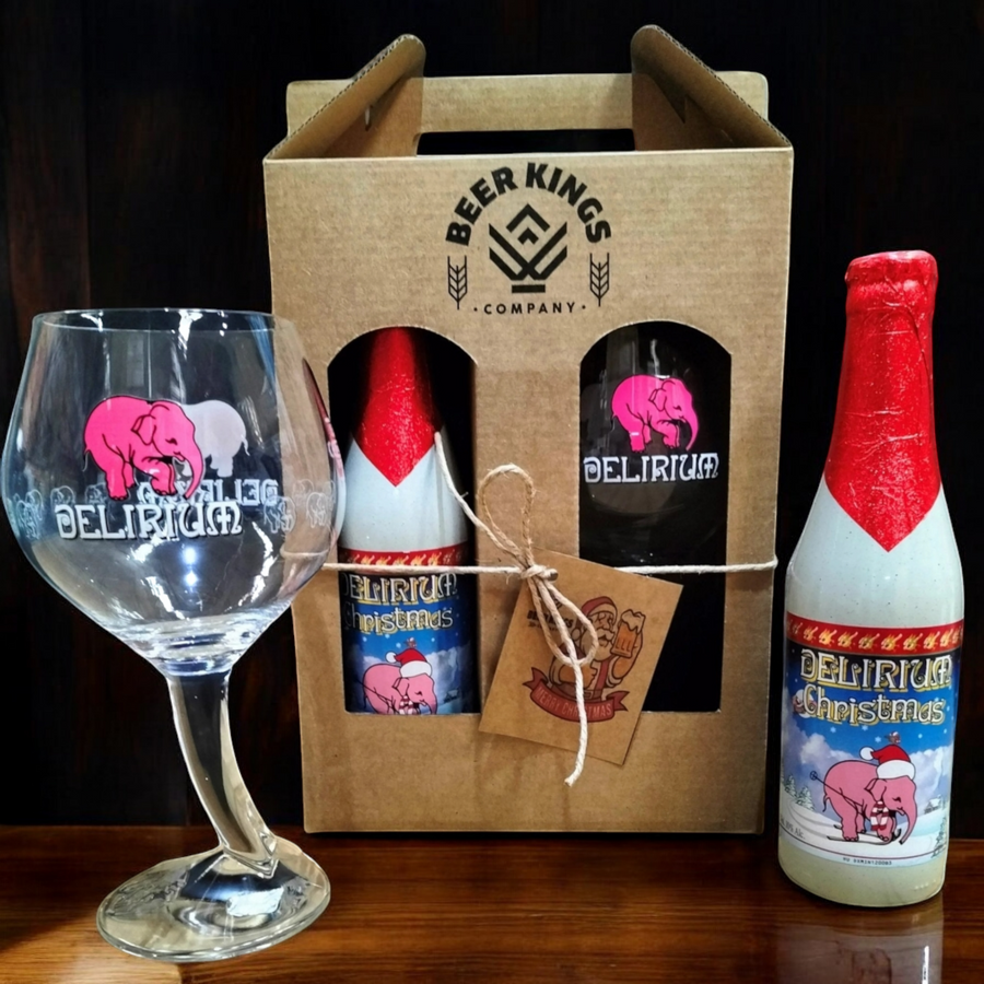 Caja Regalo Delirium + Christmas 10% 330cc + Copa Delirium 500cc + Posavasos - KINGZ.cl
