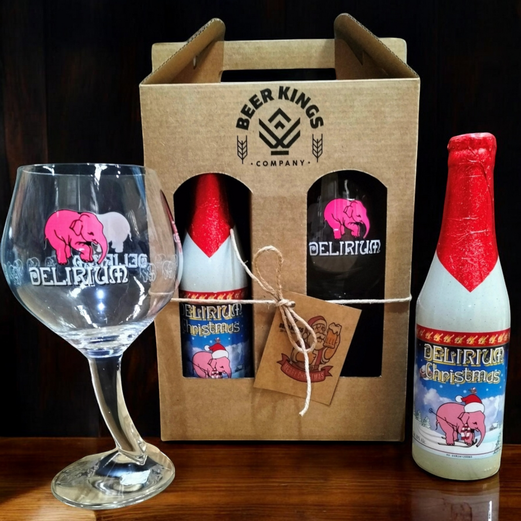 Caja Regalo Delirium + Christmas 10% 330cc + Copa Delirium 500cc + Posavasos - KINGZ.cl