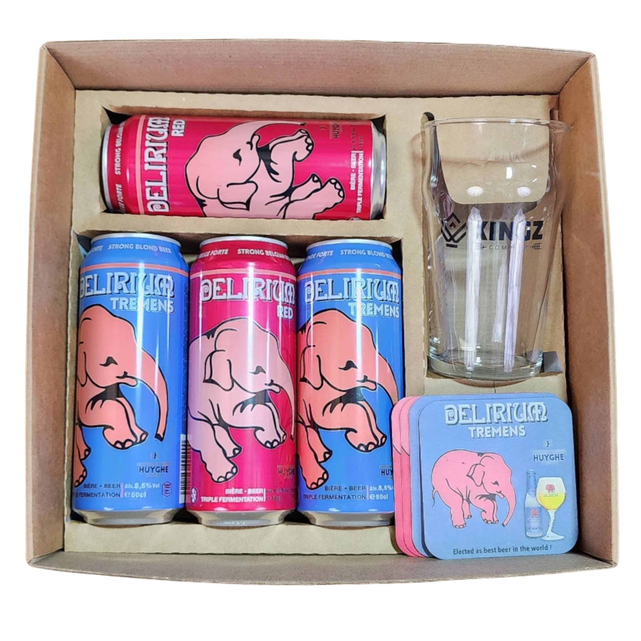 Caja de Regalo KINGZ Delirium XL 500ml - Cerveza Belga Premium