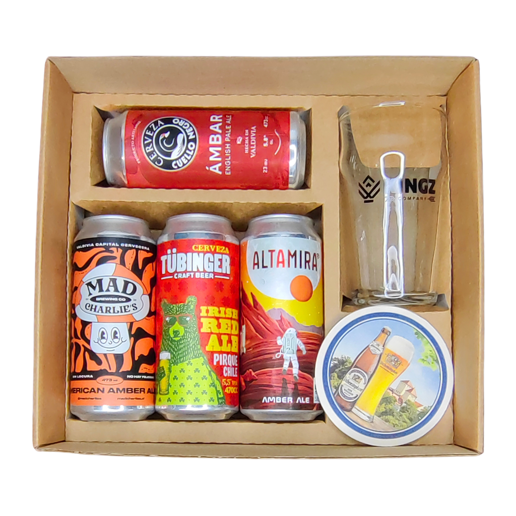 Caja de Regalo KINGZ Cervezas Ámbar & Rojas Mix 473ml + Vaso KINGZ