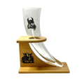 ⚔️ Pack Regalo Vikingo: Cuerno de Vidrio 330ml + Soporte de Madera 🍺