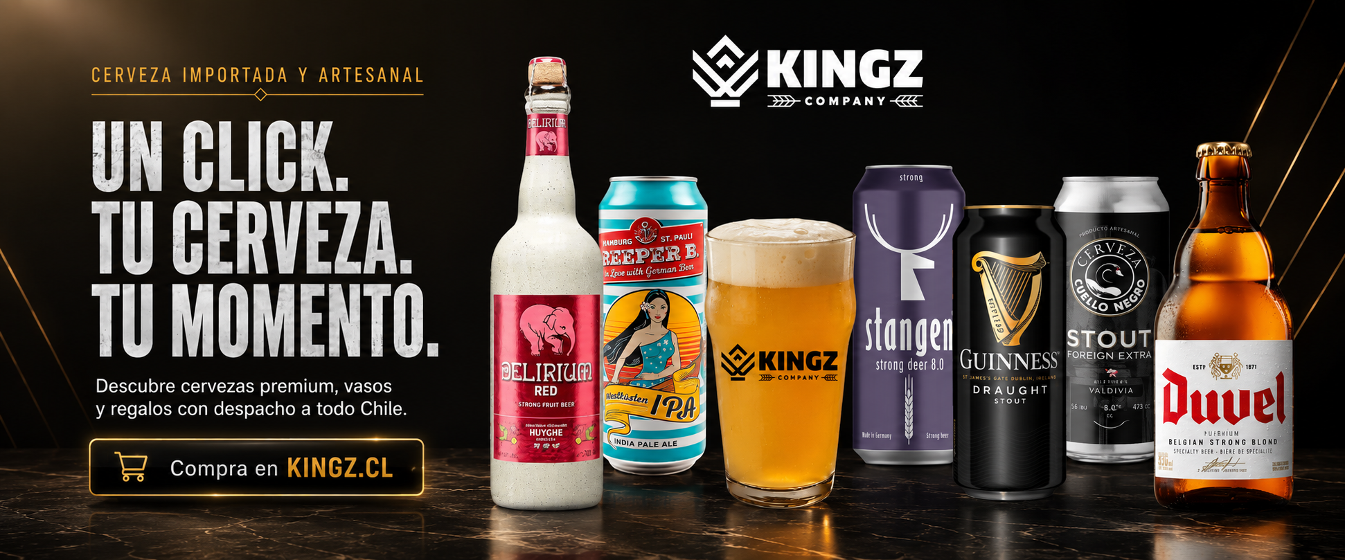 KINGZ cerveza importada y artesanal, banner principal para escritorio